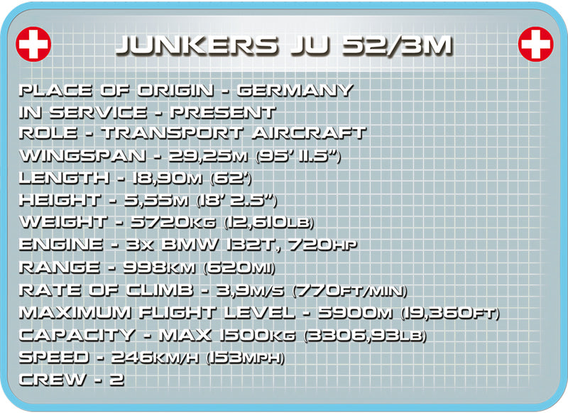 Junkers Ju 52/3m Swiss Air, 542 Piece Block Kit