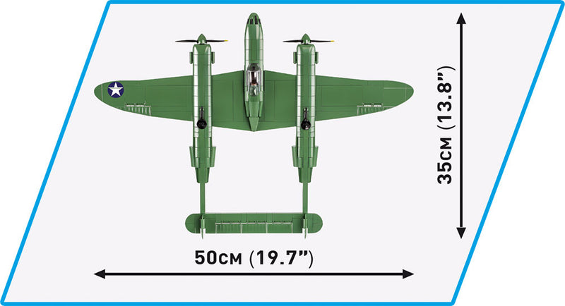 Lockheed P-38 Lightning 545 Piece Block Kit Top View Dimensions