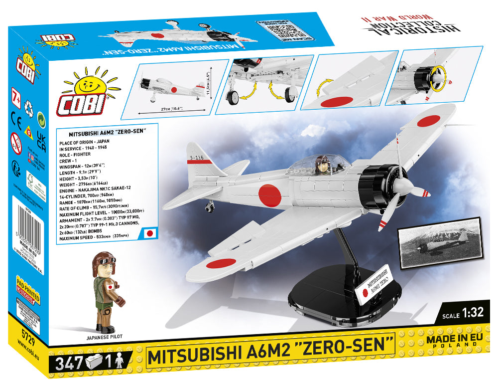 Mitsubishi A6M2 “Zero Sen”, 1/32 Scale 347 Piece Block Kit Back Of Box