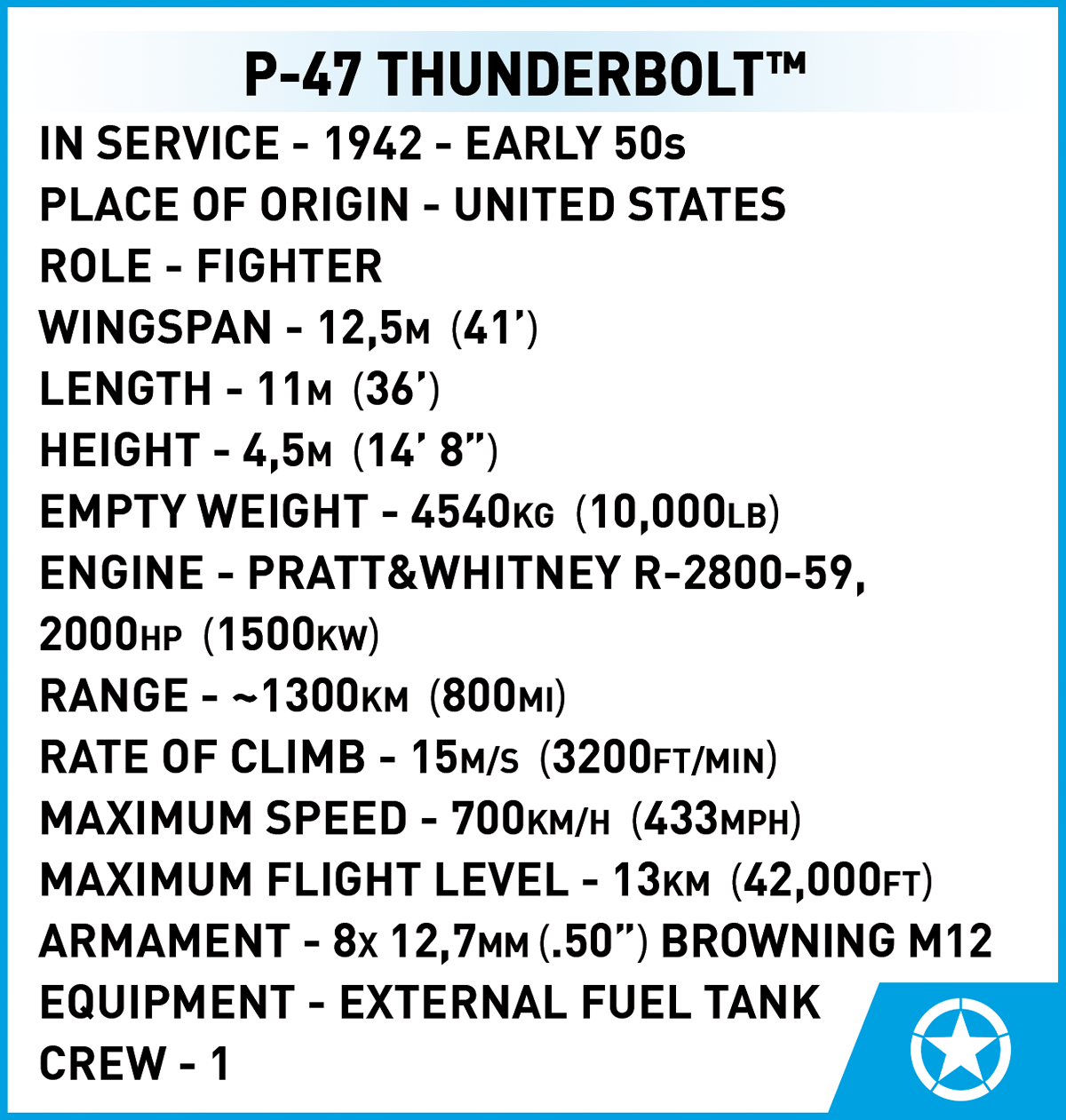 Republic P-47 Thunderbolt Executive Edition, 1/32 Scale 576 Piece Block Kit Technical Information