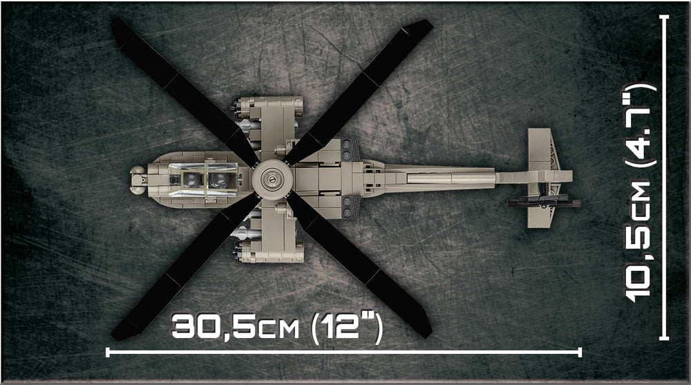 Boeing AH-64 Apache Helicopter 510 Piece Block Kit Top View Dimensions