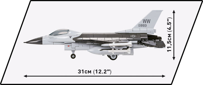 Lockheed Martin F-16C Fighting Falcon, 415 Piece Block Kit Side View Dimensions