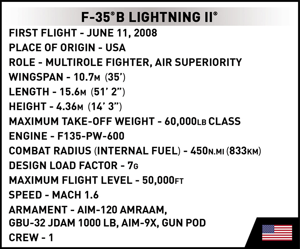 Lockheed Martin F-35B Lightning II, 594 Piece Block Kit Information