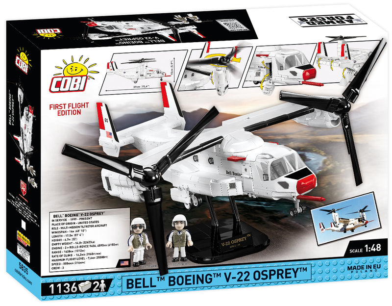 Bell-Boeing V-22 Osprey “First Flight Edition”, 1/48 Scale 1136 Piece Block Kit Back Of Box