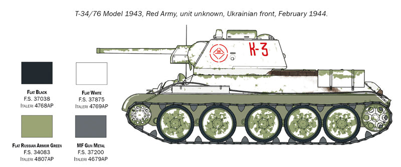 T-34/76 1943 Tank 1/72 Scale Model Kit Example Version