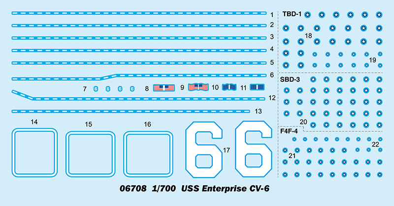 USS Enterprise Aircraft Carrier CV-6,1:700 Scale Model Kit Decals