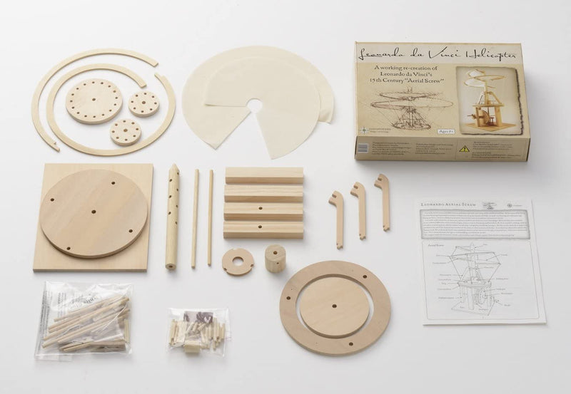 Leonardo Da Vinci Aerial Screw (Helicopter) Wooden Kit By Pathfinders Design Box Contents