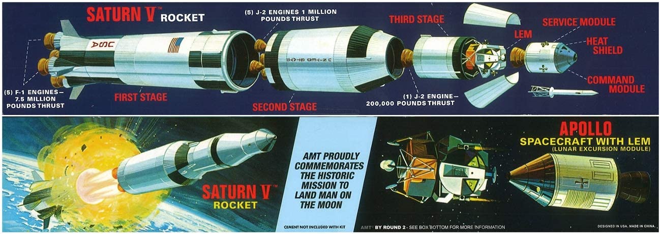 Saturn V Rocket And Apollo Spacecraft 1:200 Scale Model Kit By AMT Box Sides