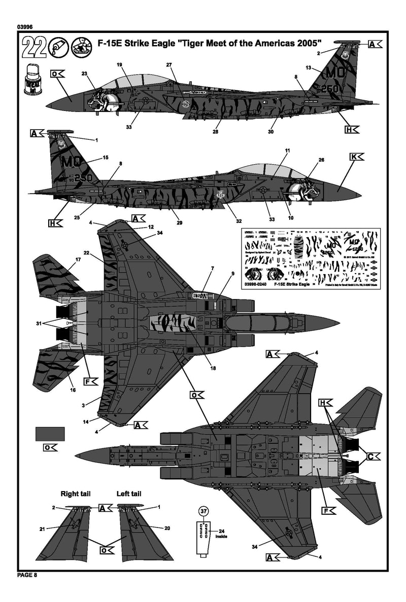 Boeing F-15E Strike Eagle 1/144 Scale Model Kit Set Instructions Page 8