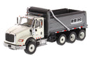 International HX620 Tri-Axle Tractor (White) W/ Dump Truck (Gun Metal Gray), 1:50 Scale Model By Diecast Masters