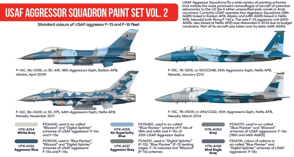 USAF Aggressor Squadron Paint Set Vol. 2 Red Line (Airbrush-Dedicated) By Hataka Hobby