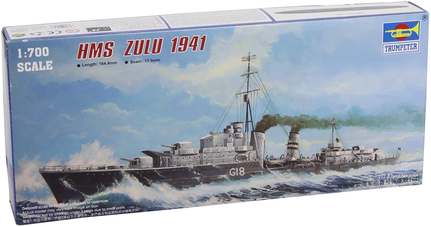 HMS Zulu (G18) British Tribal Class Destroyer 1941, 1:700 Scale Model Kit