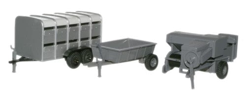 Farming Set - Baler, Livestock Trailer, Farm Tailer (Grey),1/76 Scale Diecast Models