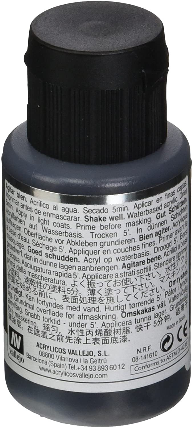 Metal Color Magnesium Acrylic Paint, 32 ml Back Of Bottle By Acrylicos Vallejo