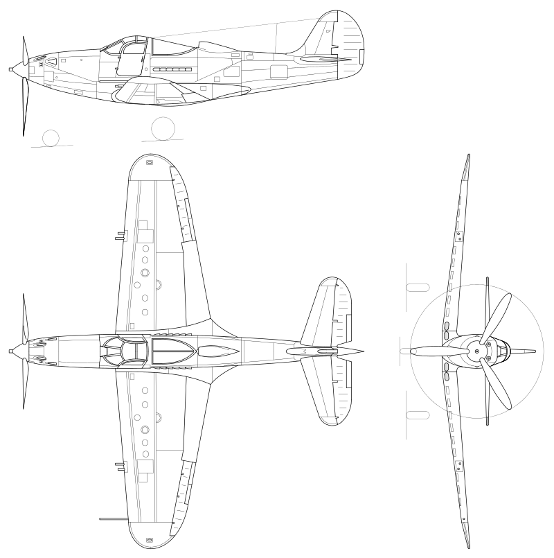 Bell P-39 3 View Diagram