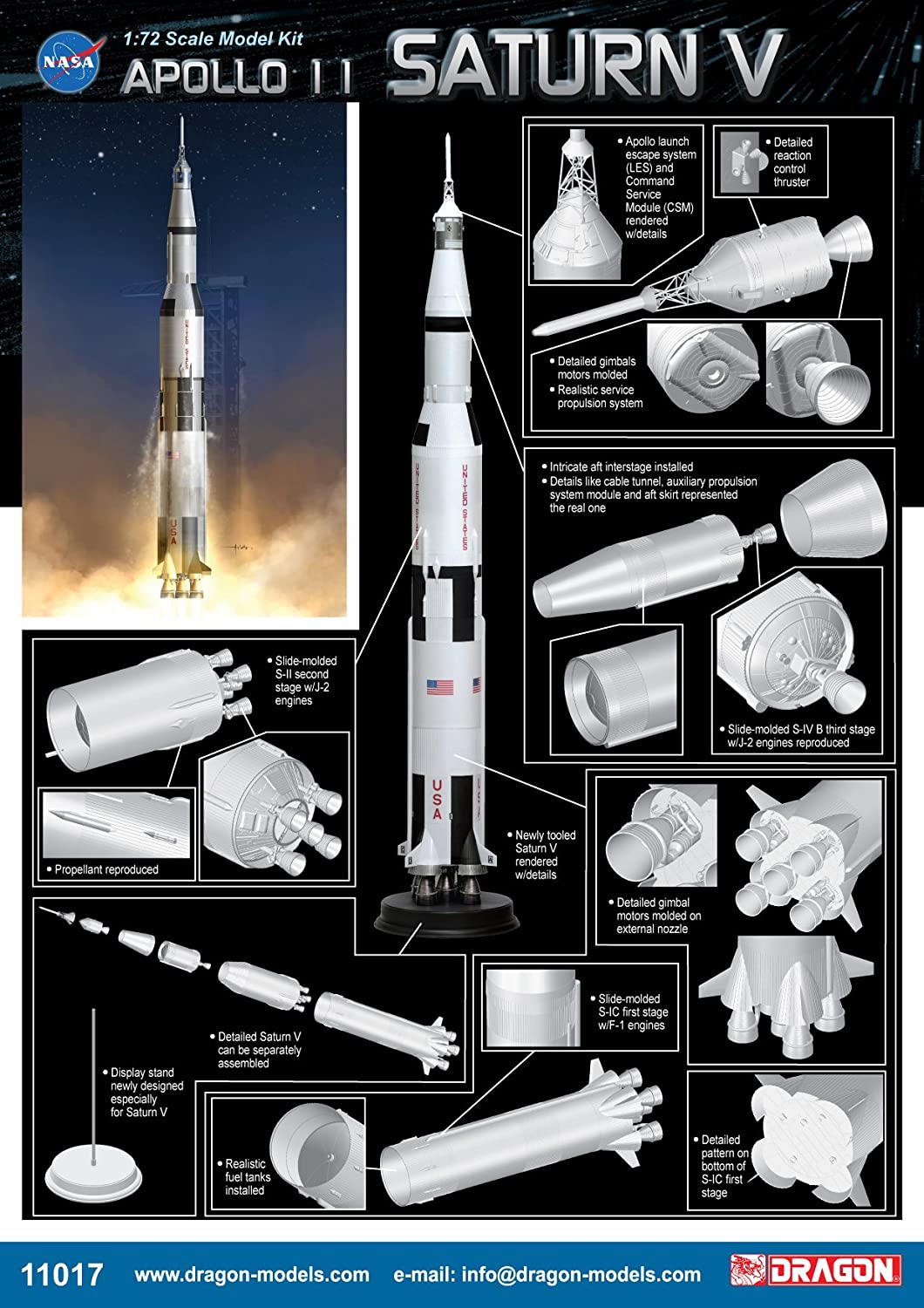 m*n様 NASA SATURN V プラモデル 1/72 未組立 Dragon Models Limited | Apollo 11 Saturn V Rocket 1/72 Scale Model