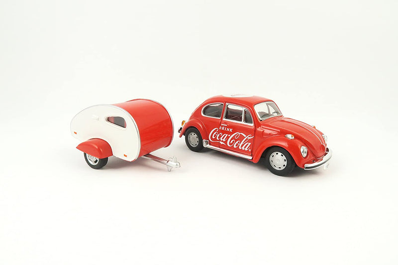 Volkswagen Beetle W/ Teardrop Trailer 1967 “Coca-Cola” 1:43 Scale Diecast Model By Motor City Classics