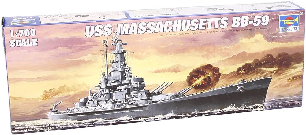 USS Massachusetts Battleship BB-59, 1:700 Scale Model Kit By Trumpeter