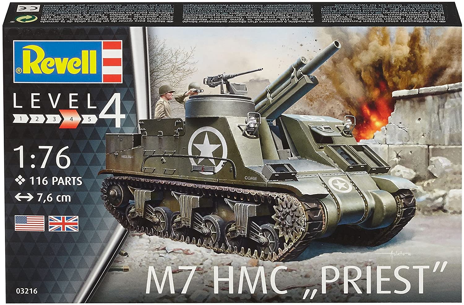 M7 HMC Priest 1/76 Scale Model Kit Box Front