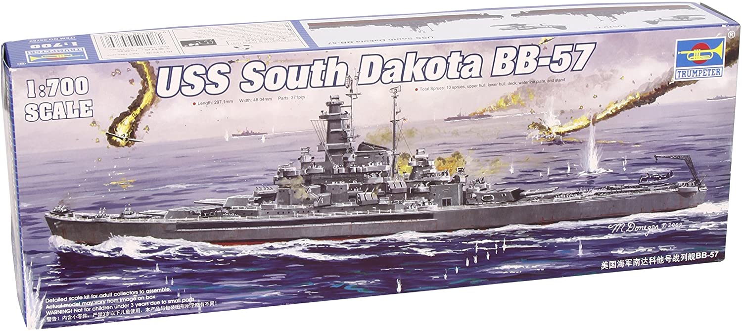 USS South Dakota Battleship BB-57, 1:700 Scale Model Kit By Trumpeter