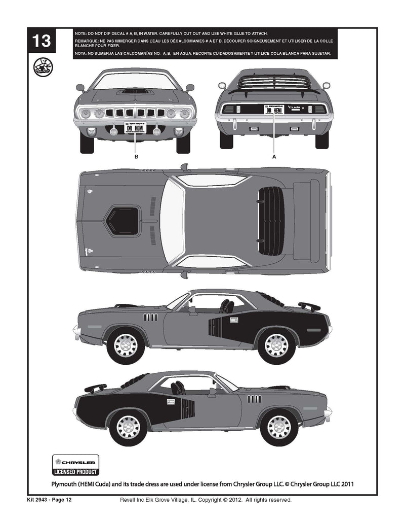 Plymouth 1971 HEMI Cuda 426 1/24 Scale Model Kity By Revell Instuctions Page 12
