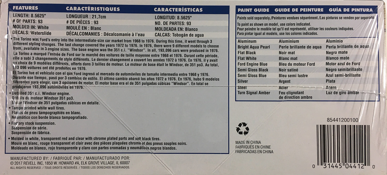 1976 Ford GranTorino 1:25 Scale Model Kit By Revell Box Side 