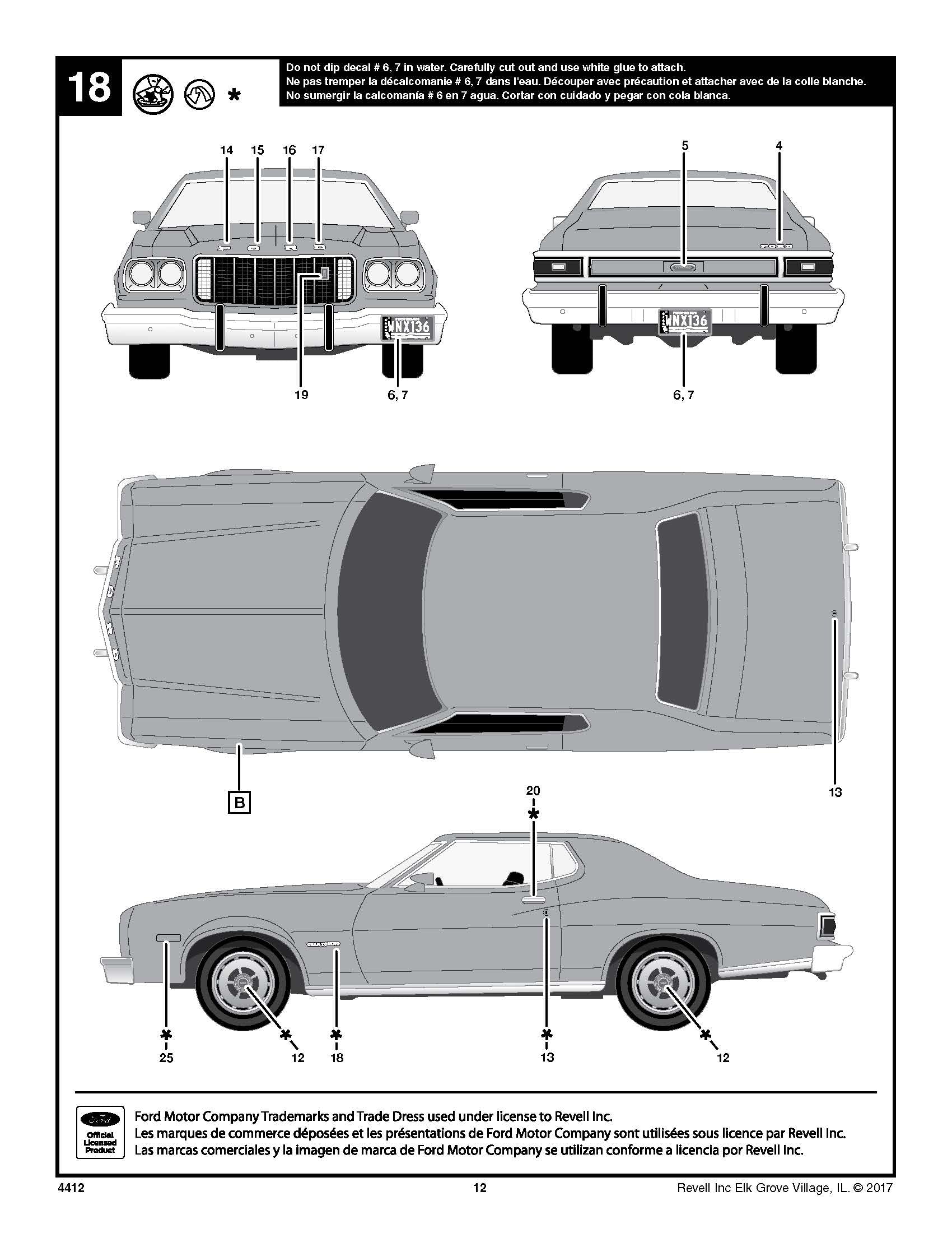 1976 Ford GranTorino 1:25 Scale Model Kit By Revell Instructions Page 12