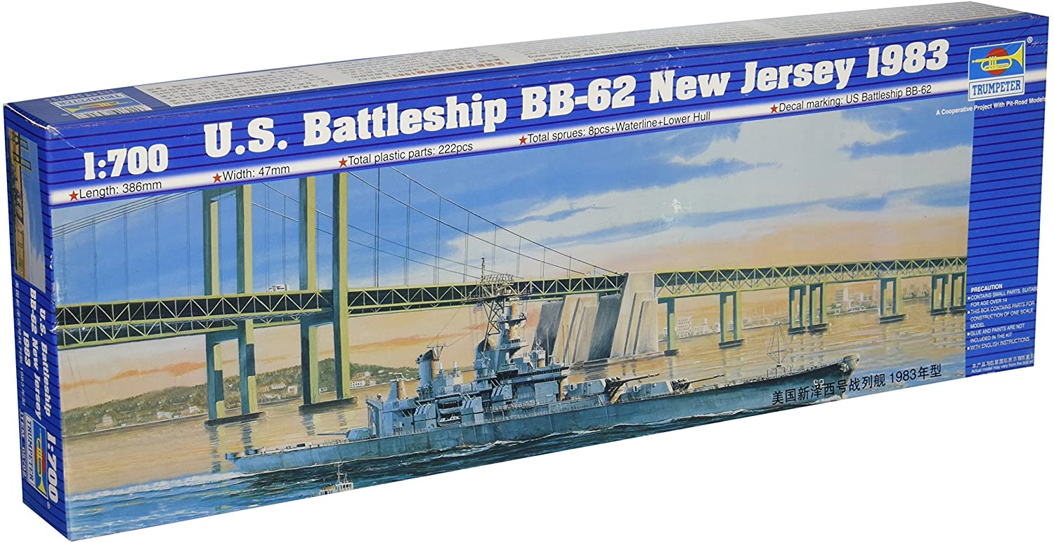 USS New Jersey Battleship BB-62 1983, 1:700 Scale Model Kit By Trumpeter