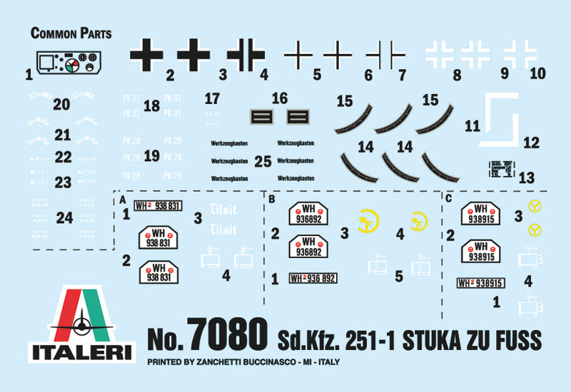 Sd.Kfz. 251/1 Wurfrahmen Stuka Zu Fuss Half-Track 1/72 Scale Model Kit Decals