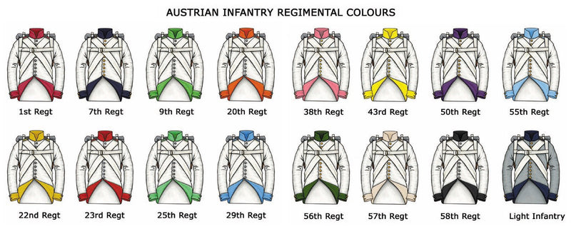 Napoleonic Austrian Infantry 1798 - 1809, 28 mm Scale Model Plastic Figures Regiment Colors