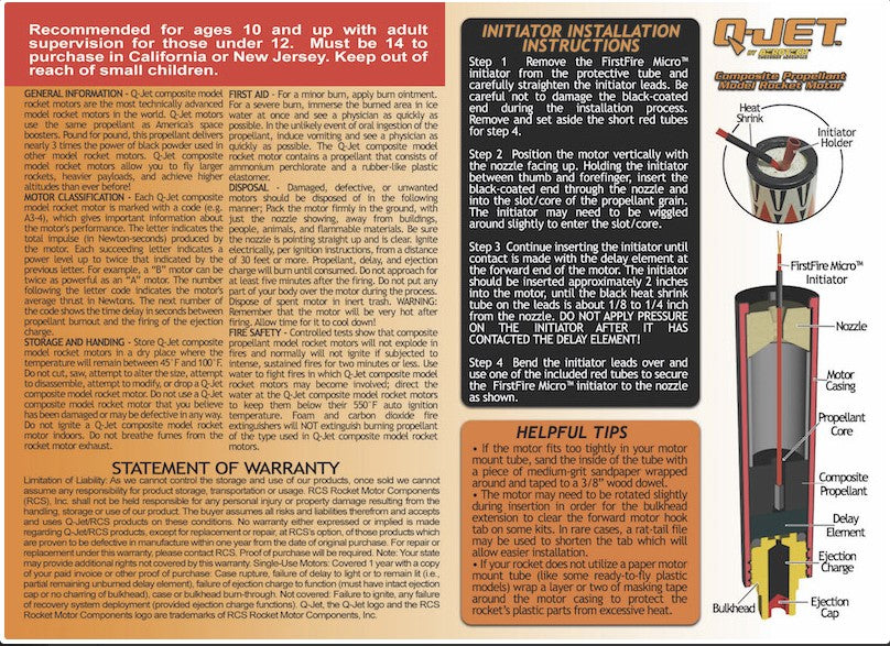 A3-4 Q-Jet (2-Pack) Model Rocket Motor Instructions