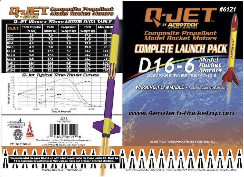 D16-6 Q-Jet Model Rocket Motor (2-Pack) Information