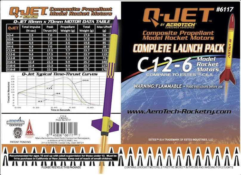 C12-6 Q-Jet Model Rocket Motor (2-Pack) Information