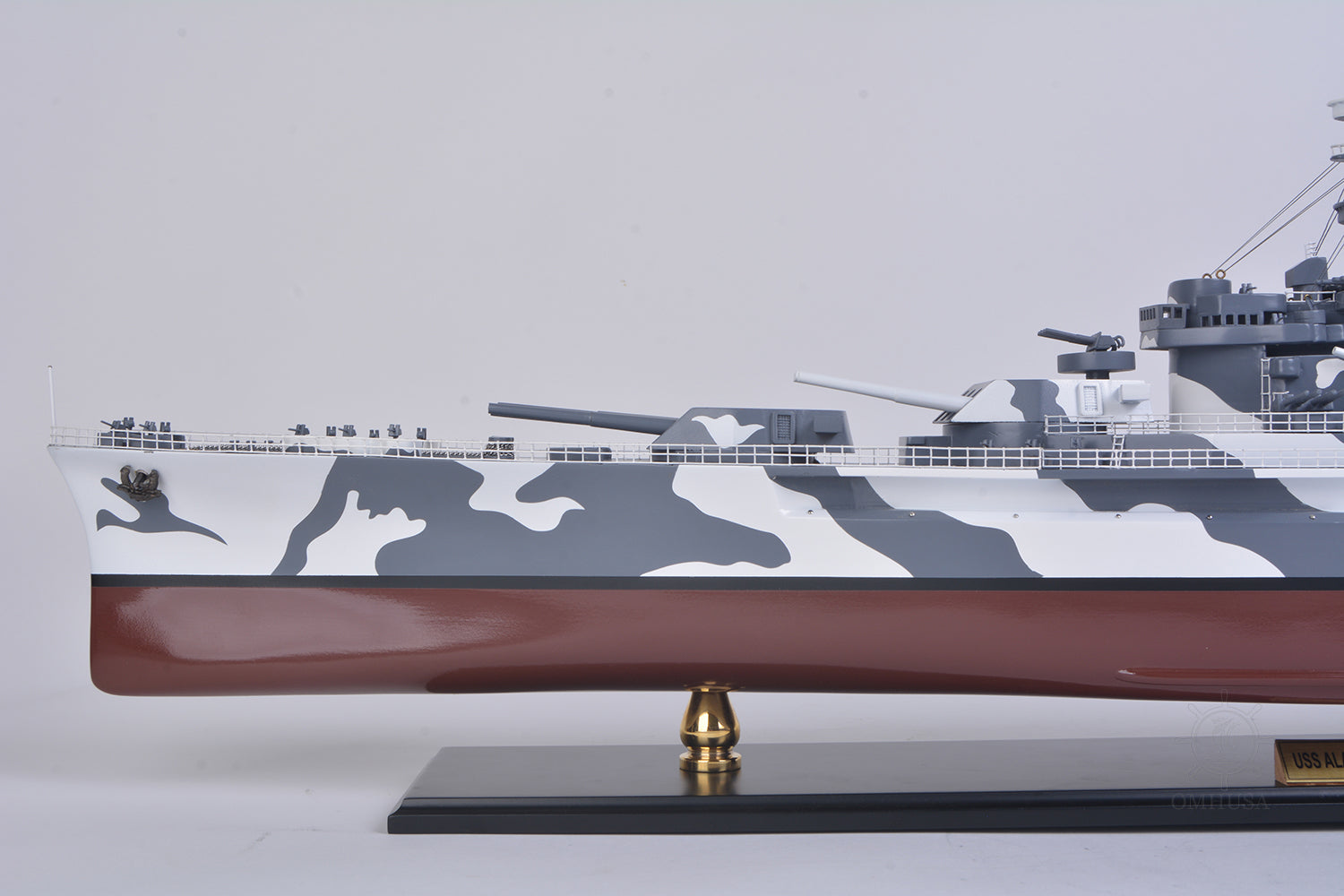 USS Alabama Battleship BB-60, Wooden Scale Model Bow Port Side View