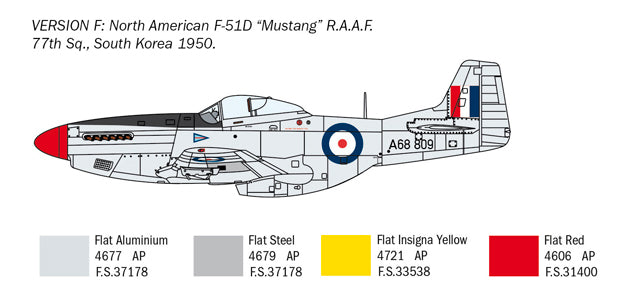 North American F-51D Korean War, 1/72 Scale Plastic Model Kit RAAF Livery 1950