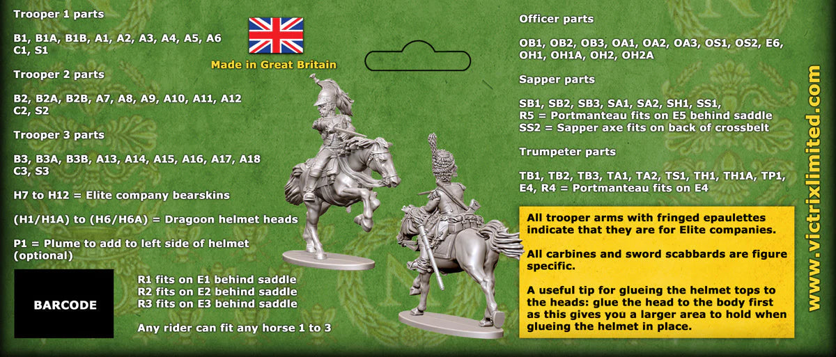 Napoleonic French Dragoons 1807 - 1812, 28 mm Scale Model Plastic Figures Back of Package Label