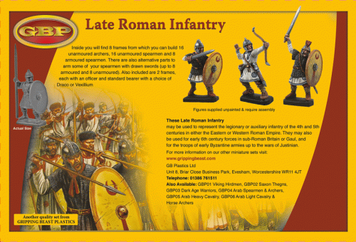 Late Roman Infantry, 28 mm Scale Model Plastic Figures Back of Box