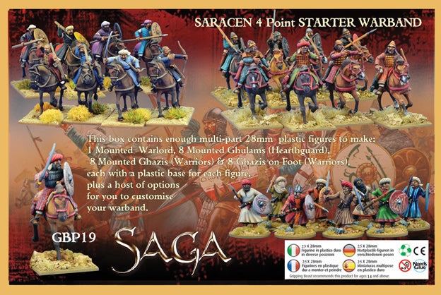 SAGA Saracen Starter Warband, 28 mm Scale Plastic Figures Back of Box
