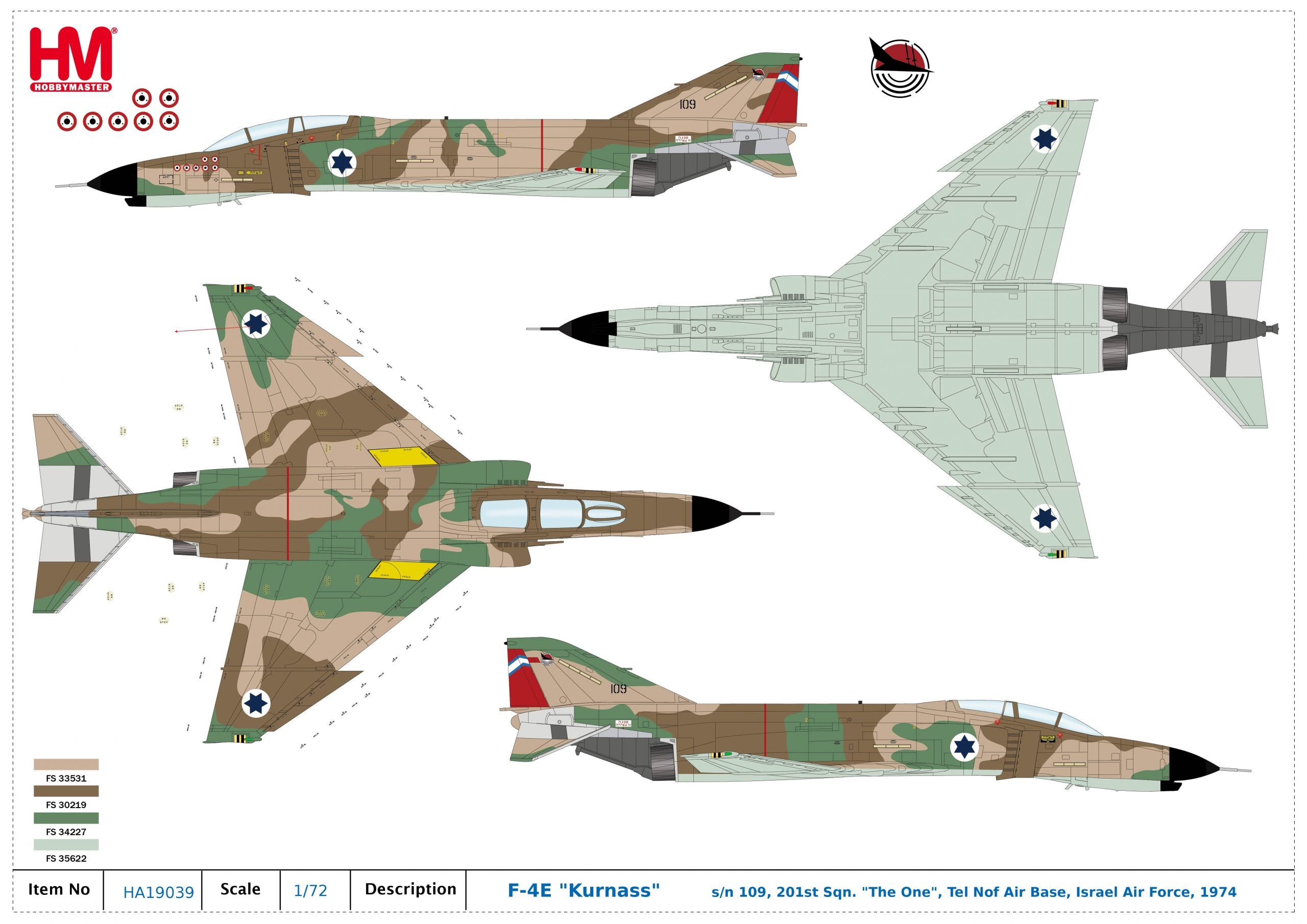 McDonald Douglas F-4E Kurnass, Israel Air Force 1974, 1:72 Scale Diecast Model Markings