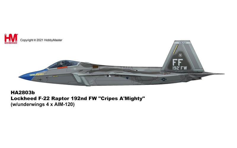 Lockheed Martin F-22A Raptor, 192nd Fighter Wing 2010, 1:72 Scale Diecast Model Illustration