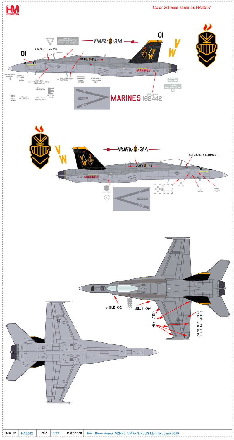 McDonnell Douglas F/A-18A++ Hornet VMFA-314 “Black Knights” 2019, 1:72 Scale Diecast Model Markings