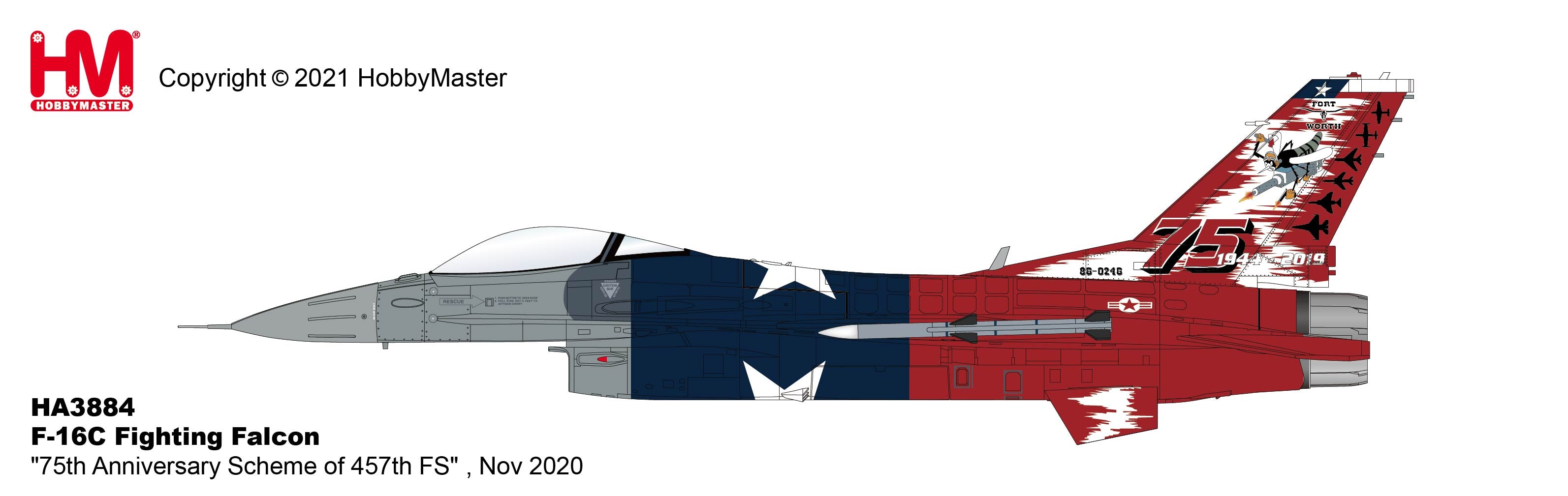 Lockheed Martin F-16C Falcon “75th Anniversary”, 1:72 Scale Diecast Model Illustration