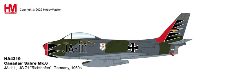 Canadair Sabre Mk 6 JG 71 "Richthofen" 1960s, 1:72 Scale Diecast Model Illustration