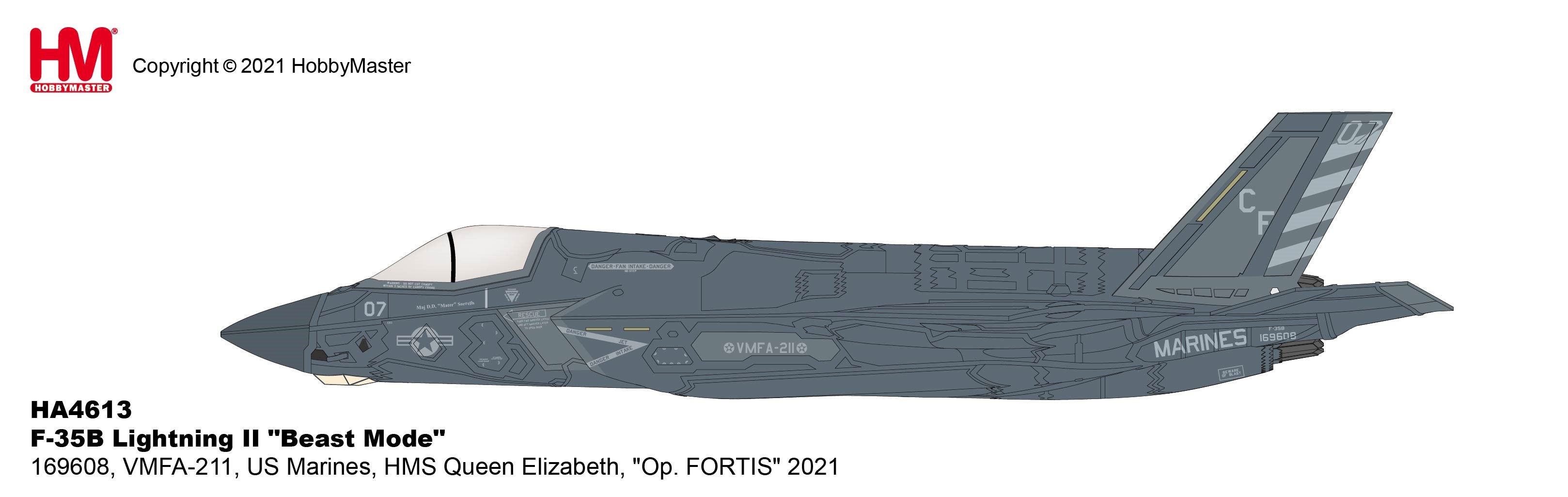 Lockheed Martin F-35B Lightning II, USMC VMFA-211, HMS Queen Elizabeth 2021, 1:72 Scale Diecast Model Illustration