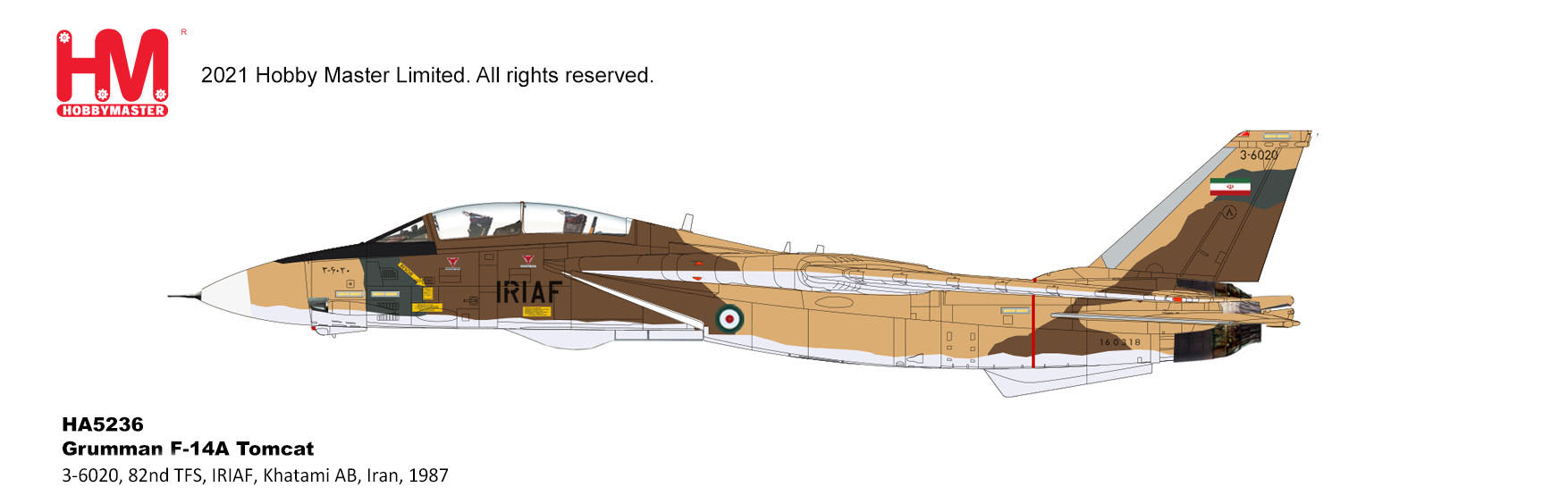 Grumman F-14A Tomcat, 82nd TFS Islamic Republic of Iran Air Force (IRIAF) 1987, 1:72 Scale Diecast Model Illustration