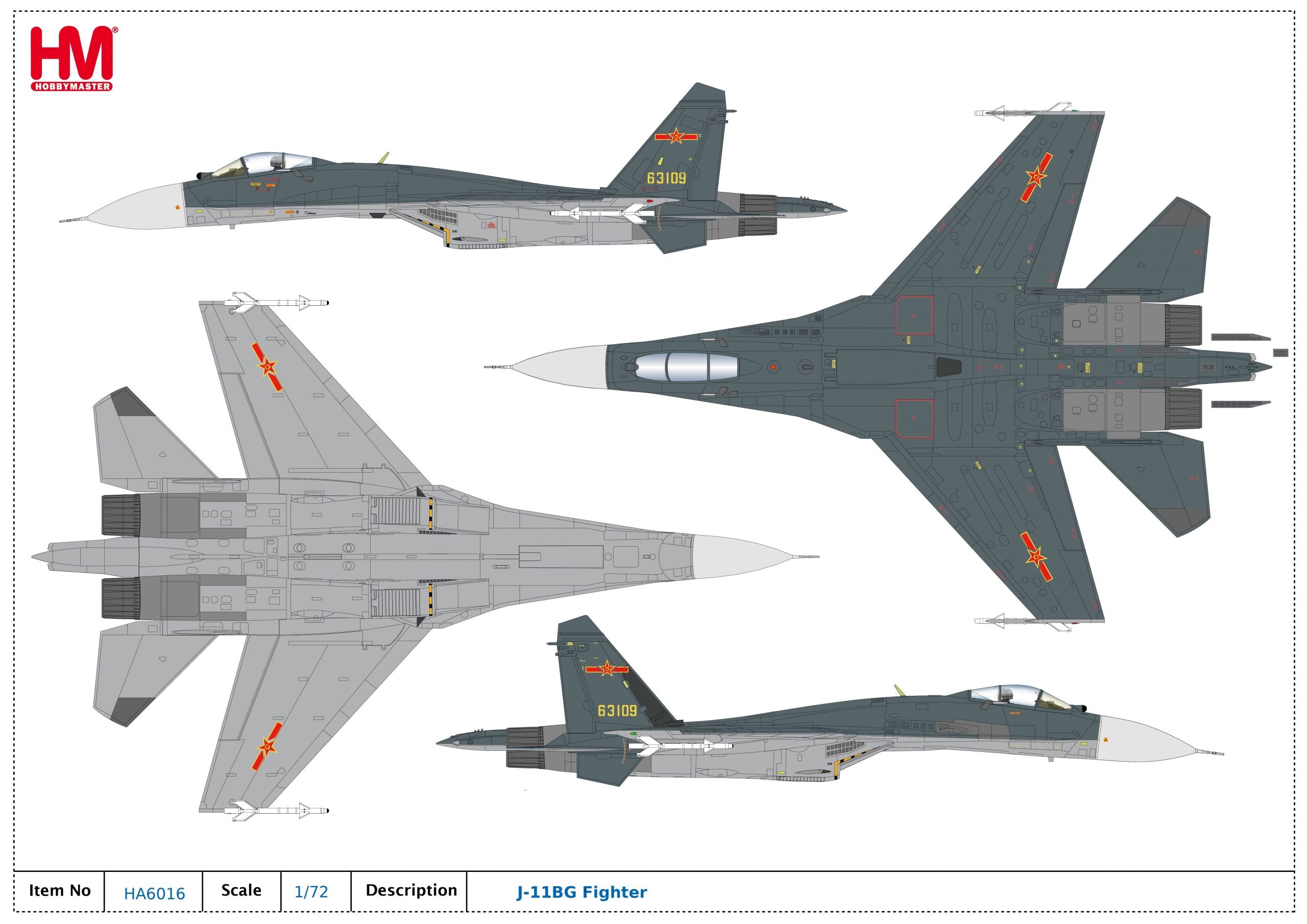 Shenyang JG-11BG Flanker L, PLAAF 2022, 1/72 Scale Diecast Model Markings