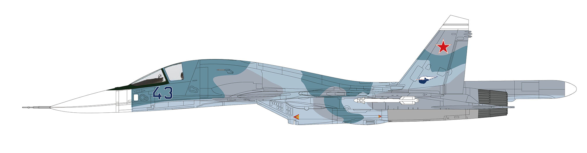 Sukhoi Su-34 Fullback “Blue 43” Second Prototype Russian Air Force 1993, 1:72 Scale Diecast Model Illustration