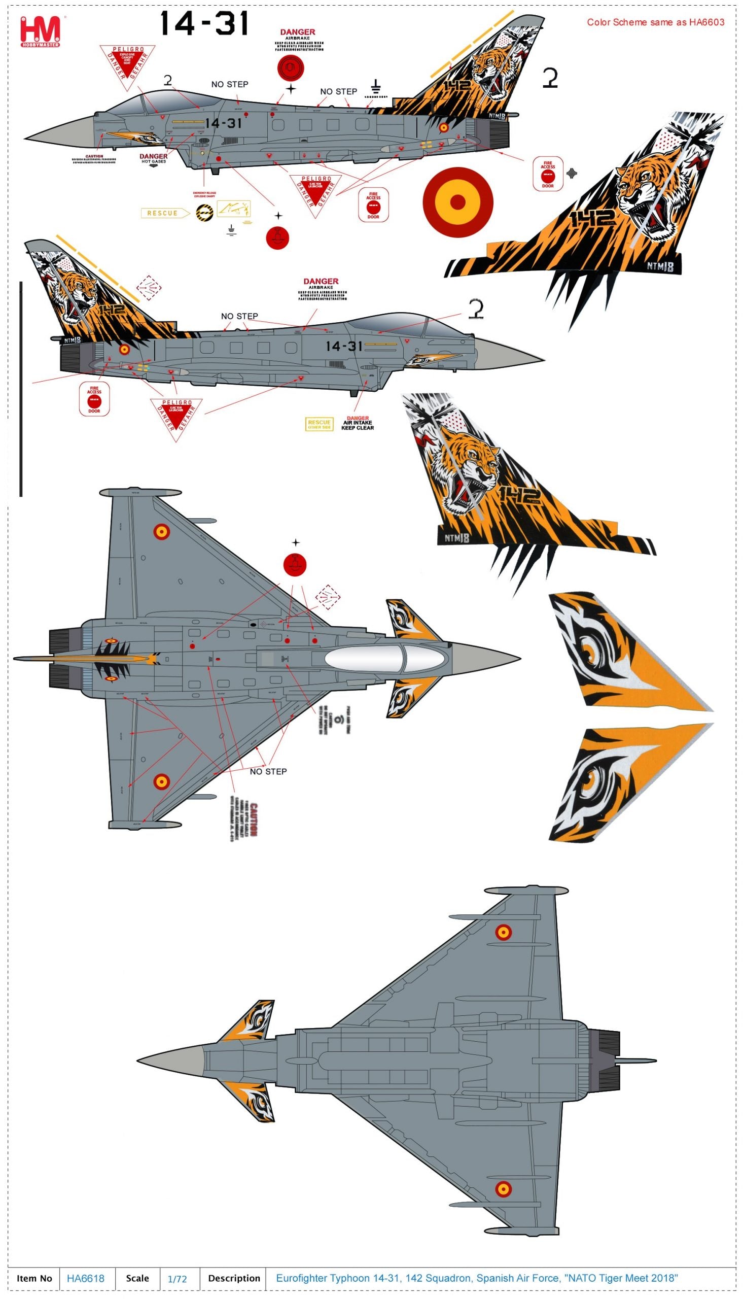 Eurofighter Typhoon 142 Squadron Spanish Air Force 2018, 1:72 Scale Diecast Model Markings