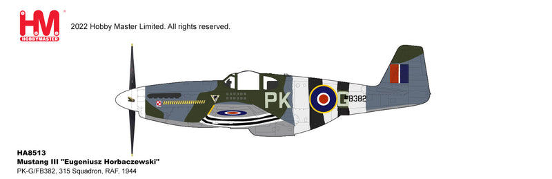 North American Mustang Mk.III, No.315 (Polish) Squadron, Royal Air Force 1944, 1:48 Scale Diecast Model Illustration