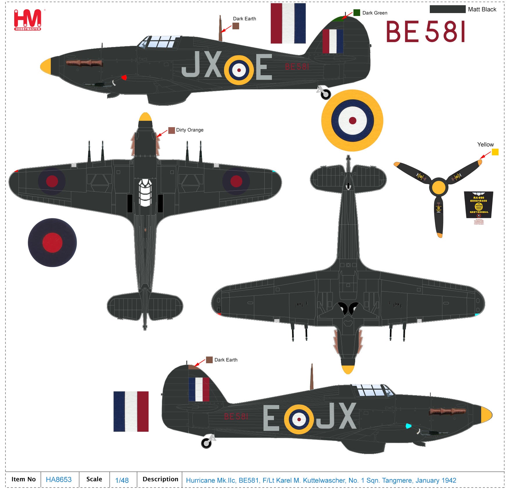 Hawker Hurricane Mk.IIc, RAF No.1 Squadron 1942, 1:48 Scale Diecast Model Markings